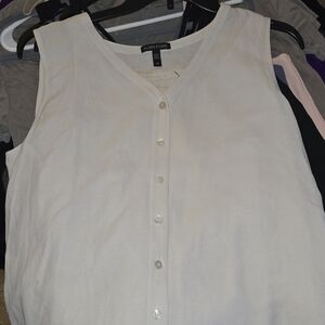 Eileen Fisher Cream Sleeveless Buttoned Tank Top